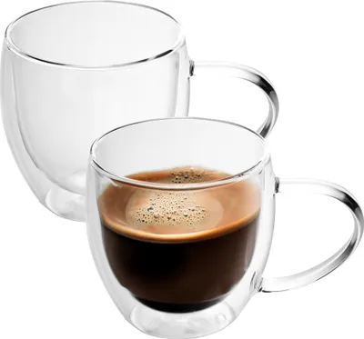 Produktbild von Intirilife 2x Doppelwandiges Thermo Glas Set in 200 - 250ml – Mundgeblasen isoliert für Latte Macchiato, als Teeglas oder Kaffeeglas mit Henkel