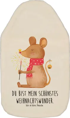 Produktbild von Mr. & Mrs. Panda Wärmflasche Maus Weihnachten - Weiß - Geschenk, Bettflasche, Weihnachtsgruß, Weihnachtsmotiv, Mäuschen, Wärmekissen, mit Bezug, heißwasserbeutel, Frohe