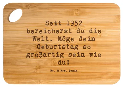 Produktbild von Mr. & Mrs. Panda Holzbrettchen Spruch 1952 Geburtstag - Transparent - Geschenk, Schneidebrett, Frühstücksbrettchen, Zuneigung, Frühstücksbrett, Happy Birthday, Holzbrett