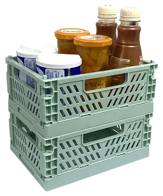 Produktbild von Kleine faltbare Box, faltbare Kiste, faltbare Boxen, robust, Set mit 2 Mini-Faltkörben, Kunststoff, stabiler Aufbewahrungskorb, stapelbarer Behälter, Organizer, platzsparend für kleine Gegenstände.