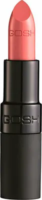 A close-up studio shot of a Gosh Velvet Touch Lipstick in the shade Matt Rose.