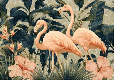 Produktbild von Fototapete Flamingo Blätter Blumen - 350x250 cm - Vliestapete Wohnzimmer Schlafzimmer - Vlies Fototapete Grün - 15942VX7