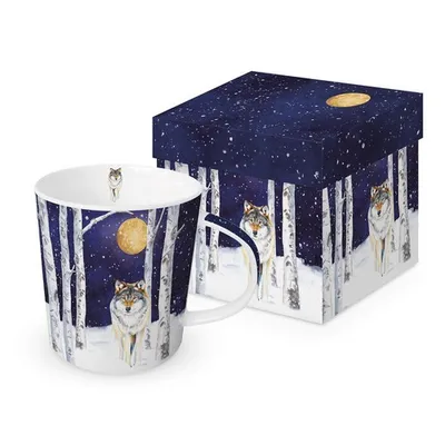 Produktbild von Kaffeebecher Wolf, in Geschenkbox, Waldtiere Tier Wölfe, Vollmond