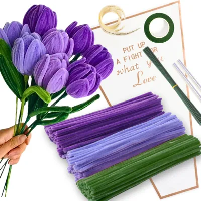 150 Pfeifenreiniger, lila, Blumen-Bastelset mit Draht & Band