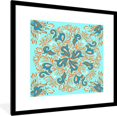 Produktbild von MuchoWow® MuchoWow® Gerahmtes Poster Blume - Blätter - Blau - Orange 40x40 cm - Poster mit zchwarzem Bilderrahmen - Poster - Plakat im Rahmen