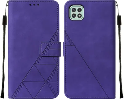 Produktbild von Galaxy A22 5G Hülle, Schlank Prägung Flip Leder Kartenfächer Schutzhülle mit Ständer für Samsung Galaxy A22 5G Lila