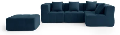 Image de MILYSOFA SOFABULOUS : canapé d'angle modulaire 4 places avec méridienne, tissu bouclé raffiné, bleu foncé
