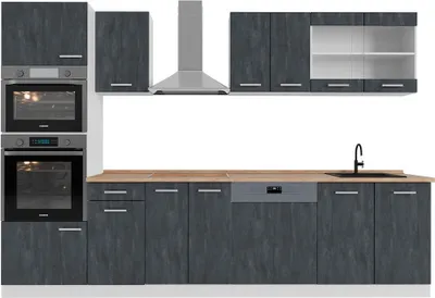 Produktbild von Komplettküche  Vicco R-Line Schwarz Beton 300 cm AP Eiche, Model 47455
