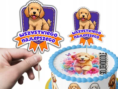 Zdjęcie produktu dla TOPPER NA TORT ozdoba dekoracja urodziny torcik PIES PSY RASA Goldendoodle