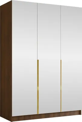 Produktbild von MIRJAN24 Kleiderschrank Calia III, Schlafzimmer, Spiegel, Drehtürenschrank, Metallgriffe (Farbe: Nuss Warmia + Gold)