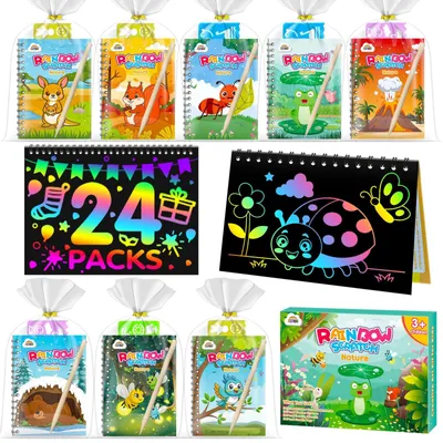 Image de Omgoods - Images colorées pour enfants - Livre à gratter arc-en-ciel magique avec crayons de bois