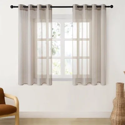 Produktbild von Famanu Voile-Gardinen mit Ösen, halbtransparent, beige, Set von 2, 140 x 137 cm (B x H)