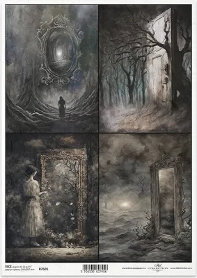 Image de ITD papier de riz découpage papier de bricolage technique de serviette-R2505 paysage sombre miroir porte