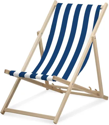 Produktbild von Liegestuhl - Breit gestreift - Dunkelblau - klappbar - aus Buchenholz - bis 95kg belastbar - 3fach verstellbare Lehne - Strandliege