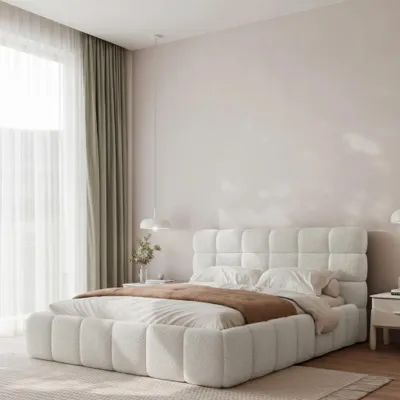 Produktbild von Polsterbett BORIO 160x200 Hellgrau Boucle mit Bettkasten & Lattenrost