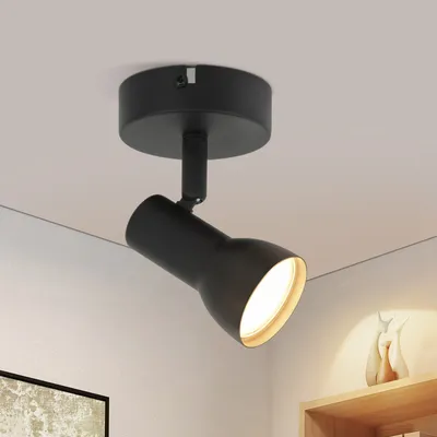 Zdjęcie produktu dla ZMH reflektor sufitowy 1 płomień lampa sufitowa lampa sufitowa do przedpokoju czarna nowoczesny design reflektor wewnętrzny GU10 reflektory sufitowe metalowe 350° obrotowe reflektory do sypialni salonu kuchni (bez żarówki)