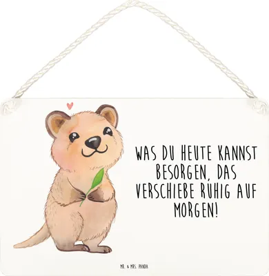 Produktbild von Mr. & Mrs. Panda Schild Quokka Happy DIN A6 - Weiß - Geschenk, holzbild, Türschild, wandtafel, Lustige Sprüche, Niedliches Tier, Aufschieberitis, Dinge Erledigen