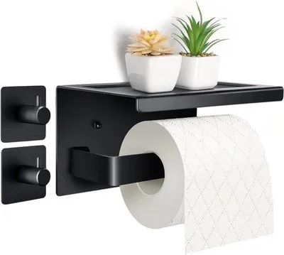 Produktbild von Famanu Toilettenrollenhalter mit Ablage - Aluminium, 17 cm, Schwarz