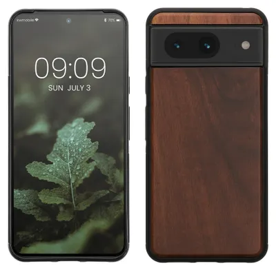 Produktbild von kwmobile Handyhülle für Google Pixel 8 Hülle Holz - Case mit TPU Bumper - Stoßfestes Hardcase - Schutzhülle Cover in Vintage Braun Braun