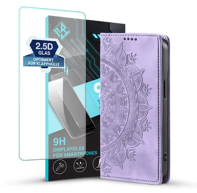 Produktbild von Mandala Handyhülle für Xiaomi Redmi Note 15 Pro+ 5G RFID Schutz Klapphülle Case Cover Design Schutzhülle mit 9H Displayglas Farbe: Violett