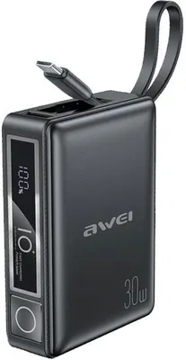 Produktbild von Awei Powerbank mit integriertem Kabel P87K 10000Mah Schwarz/Schwarz 30W
