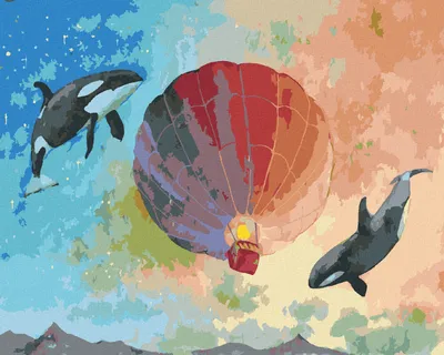 Produktbild von Zuty - Malen nach Zahlen - FLIEGENDE KILLERWALE MIT HEISSLUFTBALLON, 40x50 cm, mit Keilrahmen (bereits gespannt)