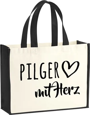 Produktbild von Huuraa Jutetasche Pilger mit Herz 21 Liter Black Jute und Baumwolle Einkaufstasche Geschenkidee