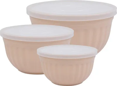 Produktbild von Greengate Kunststoff Schalenset ALICE CREAMY FUDGE Karamell mit Deckel 3er Set