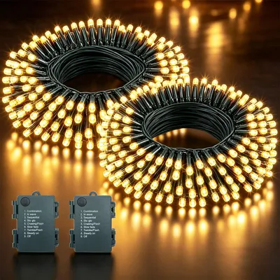 LED-Lichterkette 10m, 100 LEDs, 2 Stück, Warmweiß, Timer