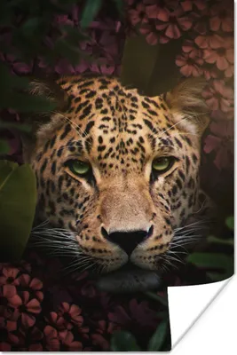 Produktbild von MuchoWow® Poster Panther - Dschungel - Pflanzen - Blumen 120x180 cm - Kunstposter