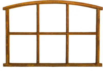 A rustic, antique-style window frame with six panes.