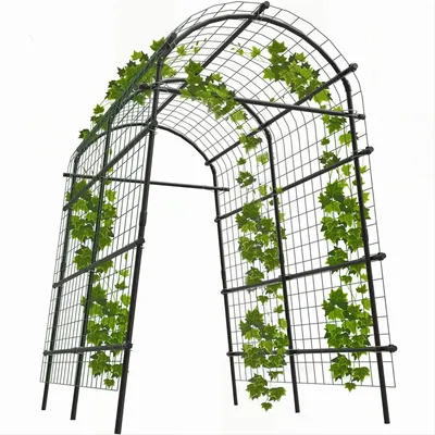 Image de Arche de jardin en métal, idéale pour les plantes grimpantes. Hauteur : 2,3 mètres. Dispose de 9 tubes horizontaux. Décoration d'extérieur pour jardin, mariage, fête