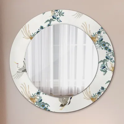 Produktbild von Ø50cm Spiegel - Glasrahmen mit Aufdruck - Wandspiegel Schlafzimmer - Chinoserie