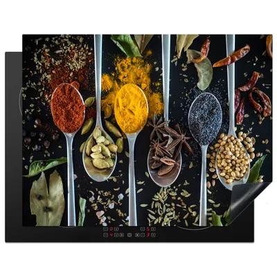 Produktbild von KitchenYeah© Herdabdeckplatte Löffel - Gewürze - Kräuter - Lebensmittel - Tisch , 77x59cm, Küche Deko, Glaskeramikkochfeld Herdabdeckung, Abdeckplatte fùr Kochfeld