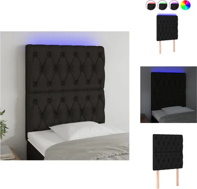 Zdjęcie produktu dla vidaXL zagłówek LED czarny 80x7x118/128 cm materiał - zagłówek i podnóżek
