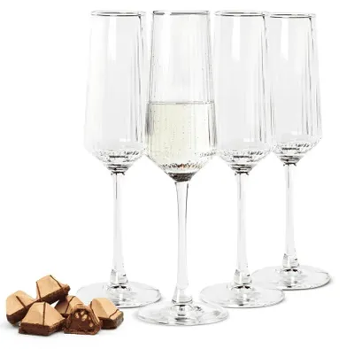 Obrázok produktu pre Sada 4 pohárov na šumivé víno, 250 ml – elegantné poháre s rýhovaným povrchom