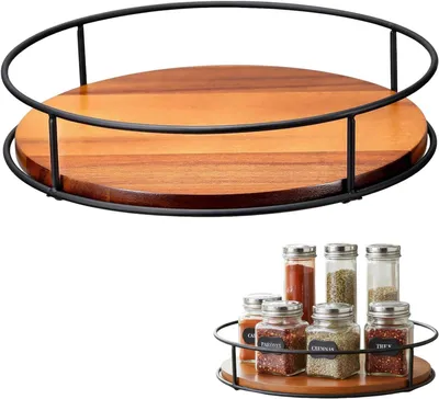 Produktbild von Drehteller Organizer 360° Drehbar, Lazy Susan Drehteller Holz 23cm Drehteller Kühlschrank rund Drehtablett Holz für Schrank K