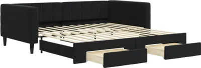 Produktbild von vidaXL Tagesbett Ausziehbar mit Schubladen Schwarz 100x200 cm Samt
