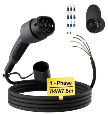 Immagine prodotto di Cavo di ricarica di tipo 2 - Cavo di ricambio per wallbox - 7 kW - monofase - 32 A - Estremità del cavo aperta - 7,5 m