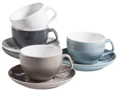 Kaffeetassen-Set 8-teilig, 200 ml, Porzellan, Pastellfarben