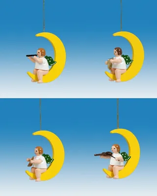Produktbild von Christbaumschmuck Engel auf Mond mit Instrument 4 teilig ohne Krone Höhe 6cm NEU