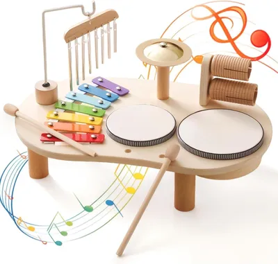 Produktbild von Elzusha – Holz-Musikinstrument-Set für Kinder – Schlagzeug, Xylophon und Percussion
