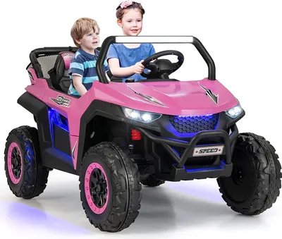 Produktbild von GOPLUS 12V Kinder Elektroauto, 2-Sitzer Kinderfahrzeug mit 2,4 GHz Fernbedienung, Scheinwerfer, Musik, Coolen Lichteffekten & Aufbewahrungstasche, für 3-8 Jahre (Rosa)