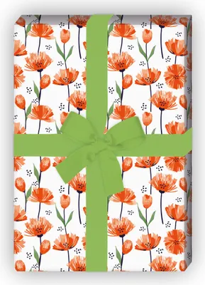 Produktbild von Frühlings Geschenkpapier mit Tulpen Wiese, orange - G11610, 32 x 48cm