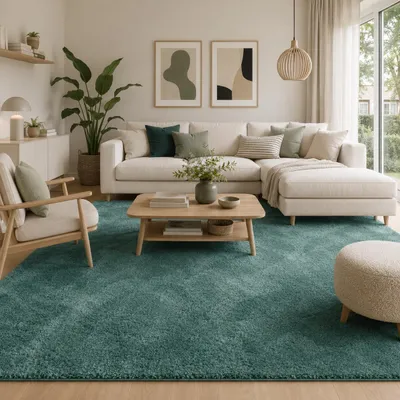 Produktbild von Luxus Super Soft Hochflor Teppich Silky Mintgrün, Größe:160x230 cm, KI-generiertes Bild