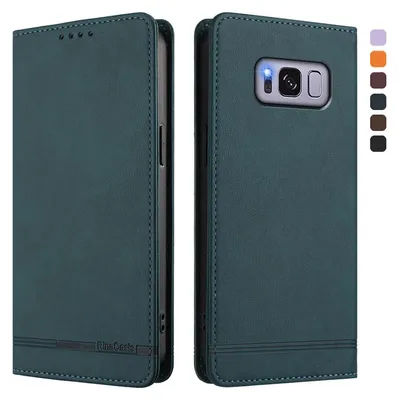 Image de Étui pour Samsung Galaxy S8 Plus, étui rétro en cuirPolyuréthaneavec support et fentes pour cartes Vert