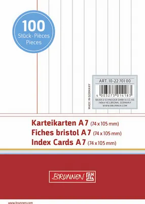 The image shows the packaging of index cards, with product details and branding.