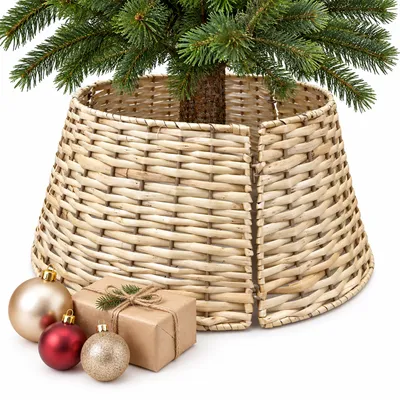 Imagen del producto de Falda para árbol de Navidad Relaxdays, diámetro 50 cm, cubierta para soporte de árbol de Navidad, tejido de sauce, aspecto de ratán, cubrebase para árbol, color natural, Imagen generada por IA