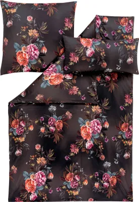 Produktbild von LOESCHEN ESTELLA Atelier Mako-Satin Bettwäsche-Garnitur JOYCE Farbe anthrazit Größe 155x220 + 80x80 + 40x80 cm