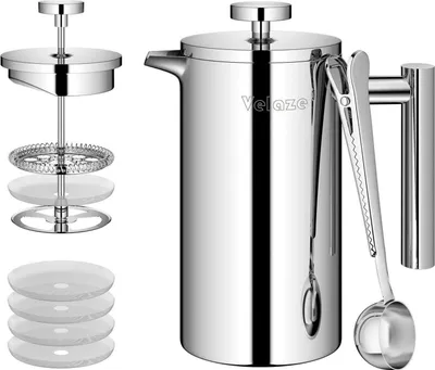 Image de Velaze French Press Cafetière en acier inoxydable 350ML 2-3 tasses